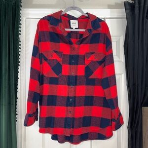 Aerie LumberJane Button Down Shirt Red and Blue Plaid Flannel Size XL